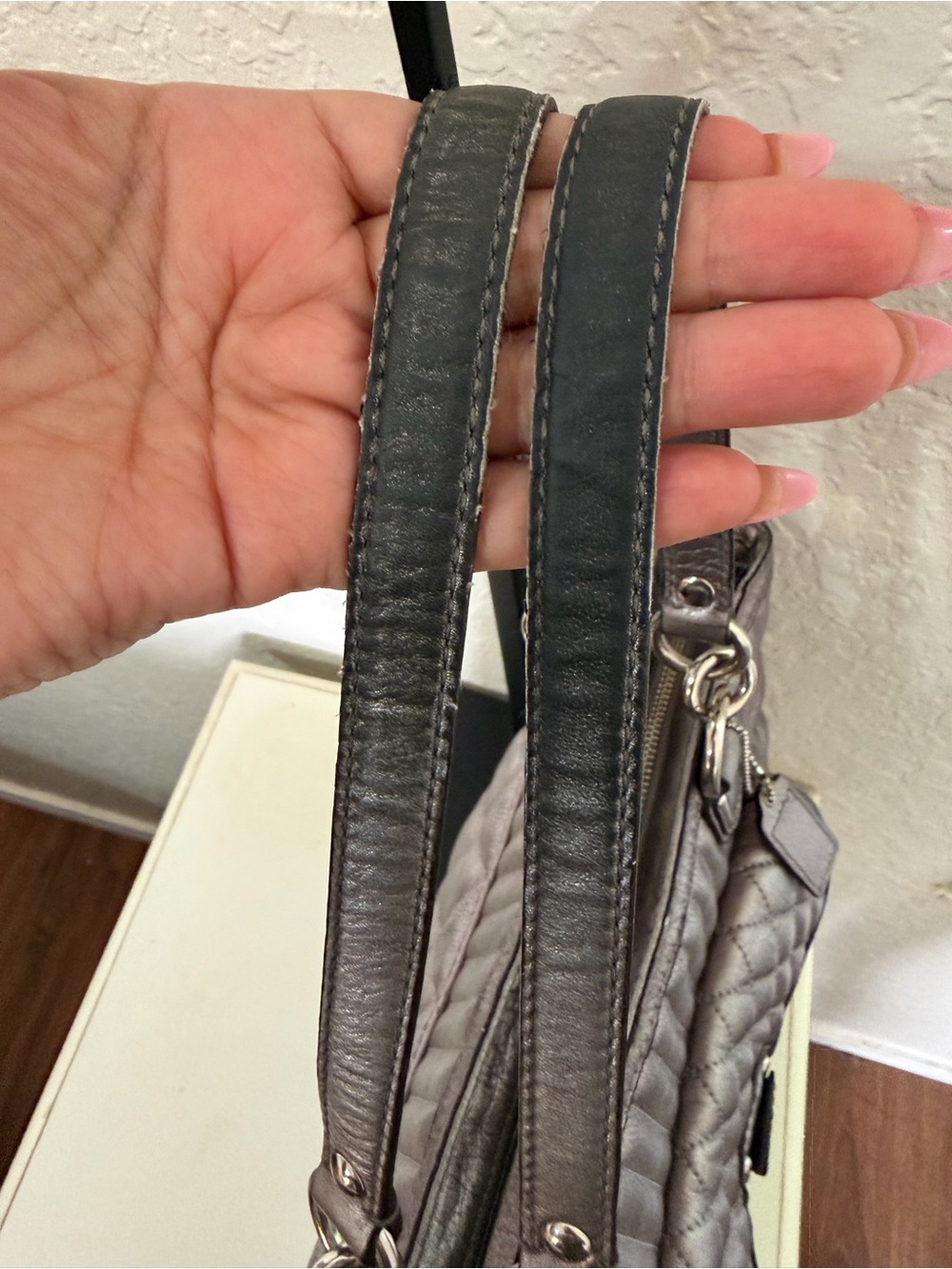 Coach Poppy Quilted Metallic Leather Tote Bag - Picture 9 of 10